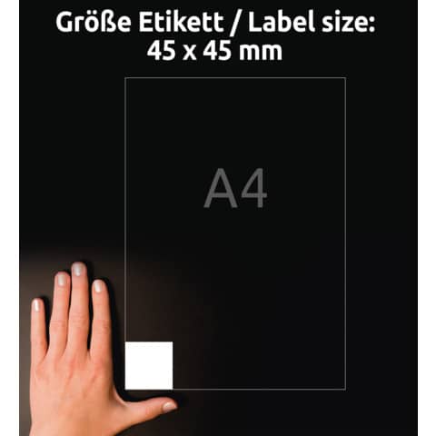 Etichette adesive Avery in carta bianca coprente per stampa QR code 20 et/foglio 45x45 mm -conf. 25 fogli L7121-25
